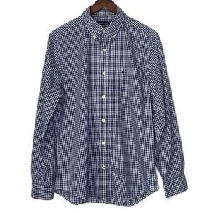 Nautica Men's Long Sleeve Blue White Check Cotton Casual Button Down Shirt